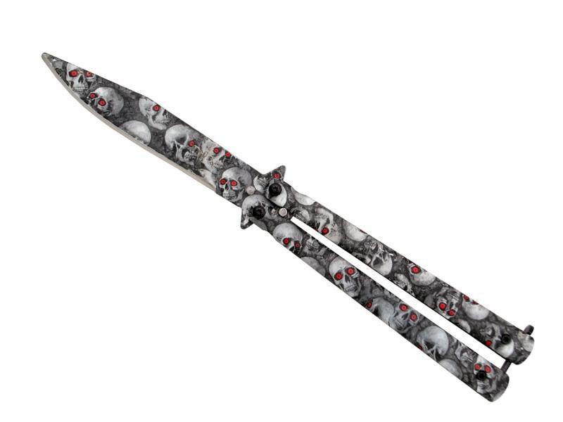 Couteau papillon third tête de mort 12cm inox