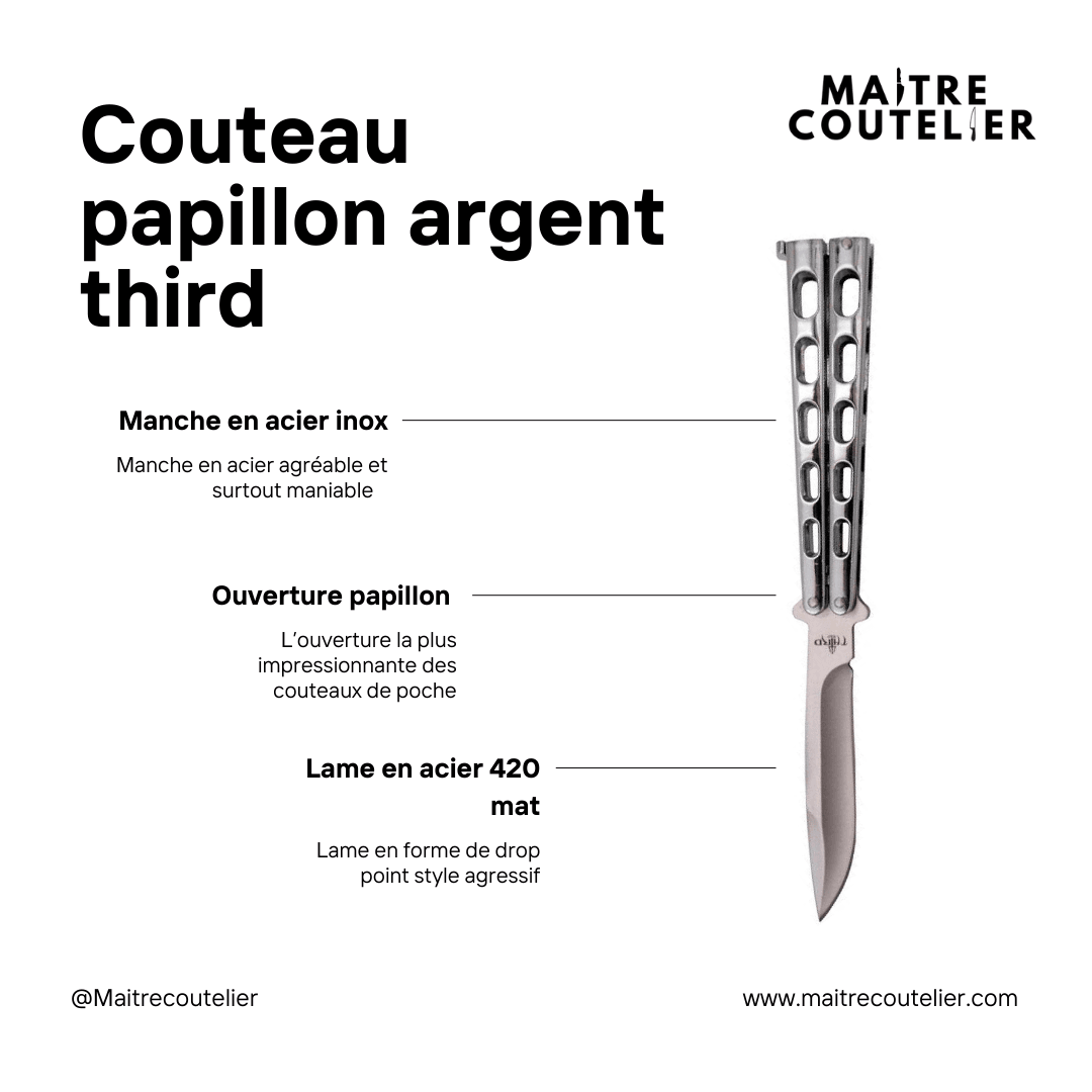 Couteau papillon argent third